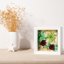 Modern Home Decoration Photo for Tabletop Display with Rose MDF Preserved Fresh Flower Frame Shadow Box